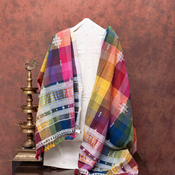Rainbow Charm Handloom Kala Cotton Suit Set with Mirror Work