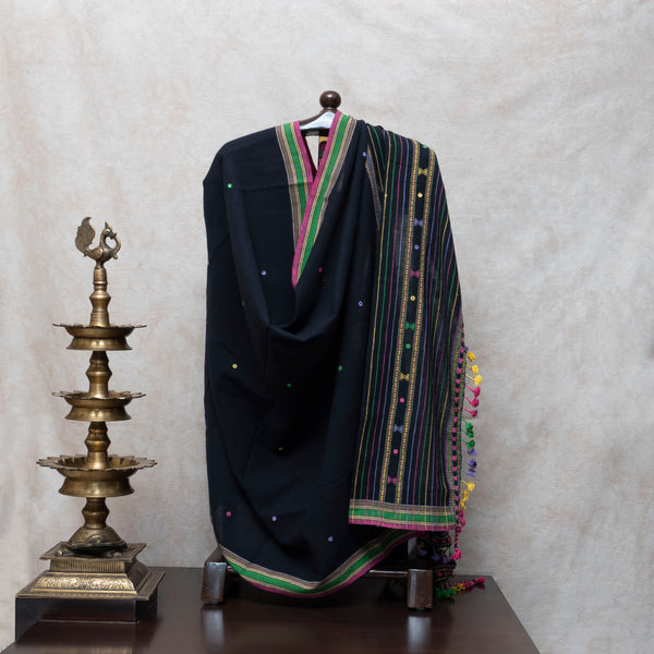 Black Kala Cotton Suit Set With Multicolour Embroidery