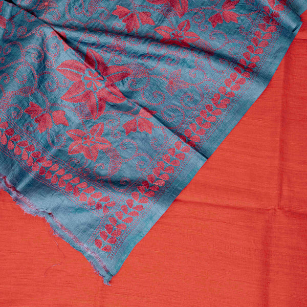 Handloom Khadi Silk Kurta, Bottom Fabric & Tussar Silk Dupatta With Kantha Hand Embroidery