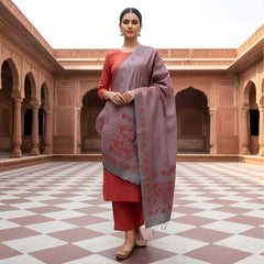 Handloom Khadi Silk Suit Fabric With Tussar Silk Hand Embroidery Kantha Dupatta