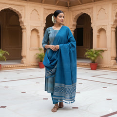 Kutch Bhujodi Handoom Cotton Kurta & Bottom Fabric With Kala Cotton Dupatta With Tussar Weave